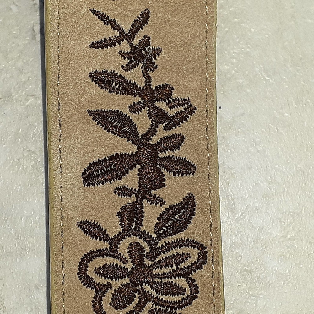 Ladies Genuine Leather Floral Embroidered / Stitched Brown Belt Size Large - Picture 7 of 8